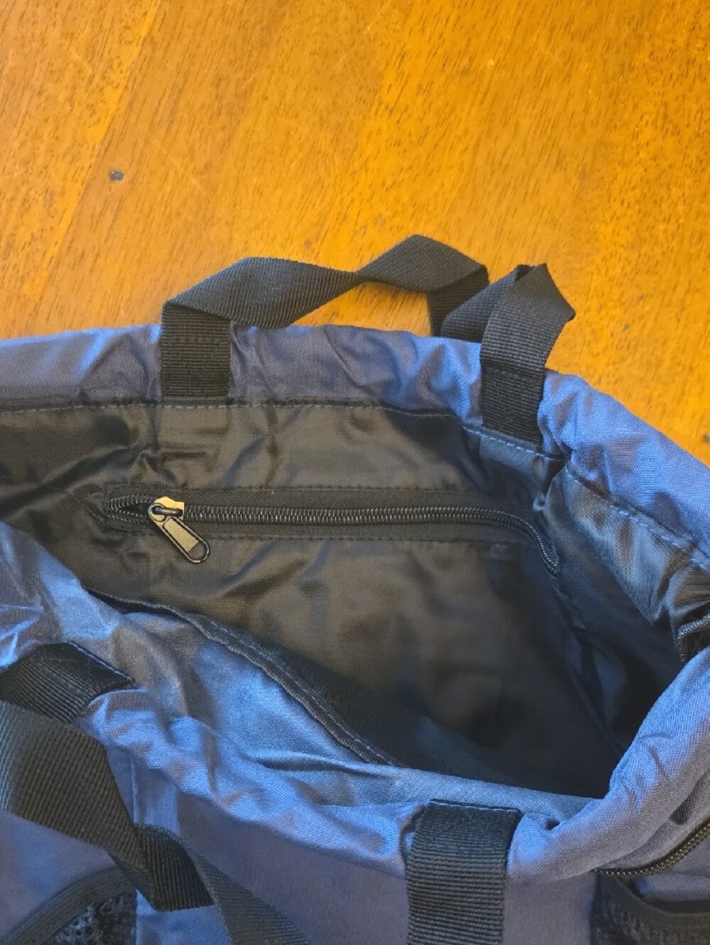 Navy Drawstring Backpack with Mesh Pockets - Picture 2 of 2